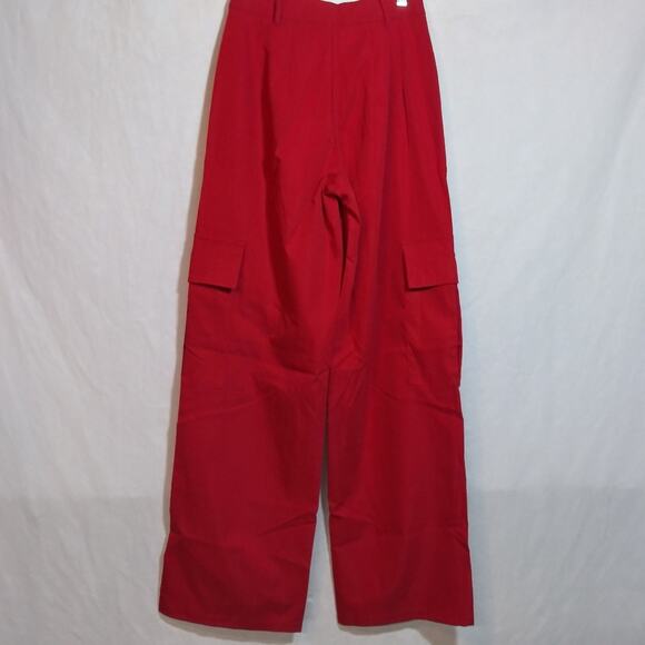 Pretty Little Thing Petite Red Buckle Detail Cargo Wide Leg Pants Size 2 - Picture 4 of 8